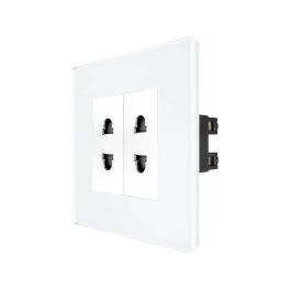 Priza Dubla cu Module Inguste cu Rama din Sticla LUXION - alb