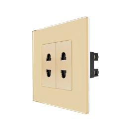 Priza Dubla cu Module Inguste cu Rama din Sticla LUXION - auriu