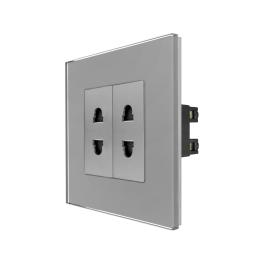 Priza Dubla cu Module Inguste cu Rama din Sticla LUXION - gri