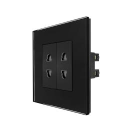 Priza Dubla cu Module Inguste cu Rama din Sticla LUXION - negru