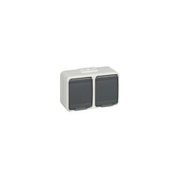 Priza dubla cu PE IP44, gri/gri