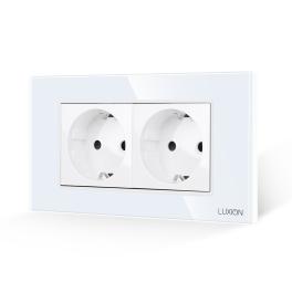 Priza Dubla cu Rama din Sticla LUXION, Standard Italian, 4M - alb