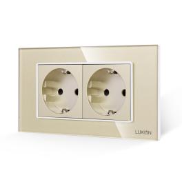 Priza Dubla cu Rama din Sticla LUXION, Standard Italian, 4M - auriu