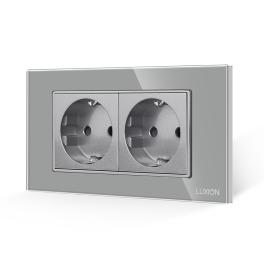 Priza Dubla cu Rama din Sticla LUXION, Standard Italian, 4M - gri