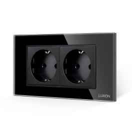 Priza Dubla cu Rama din Sticla LUXION, Standard Italian, 4M - negru