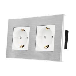 Priza Dubla LUXION cu rama din aluminiu - alb