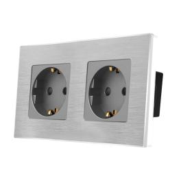 Priza Dubla LUXION cu rama din aluminiu - gri