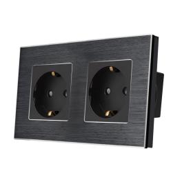 Priza Dubla LUXION cu rama din aluminiu - negru