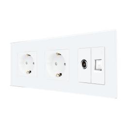 Priza Dubla Schuko + TV + Internet cu Rama Din Sticla LUXION - alb