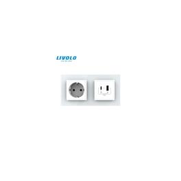 Priza dubla Schuko + USB tip A si tip C, cu rama sticla