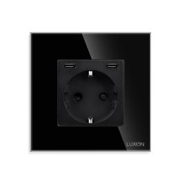 Priza Fast Charge 20W - USB-C+C cu Rama din Sticla LUXION - negru
