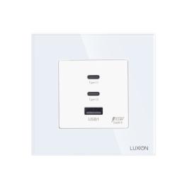Priza Fast Charge 65W - USB-A + 2 x USB-C cu Rama din Sticla LUXION - alb