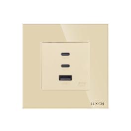 Priza Fast Charge 65W - USB-A + 2 x USB-C cu Rama din Sticla LUXION - auriu