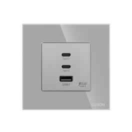 Priza Fast Charge 65W - USB-A + 2 x USB-C cu Rama din Sticla LUXION - gri