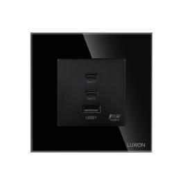 Priza Fast Charge 65W - USB-A + 2 x USB-C cu Rama din Sticla LUXION - negru