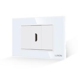 Priza HDMI + 2 Taste False LUXION cu Rama din Sticla, Standard Italian, 3M - alb