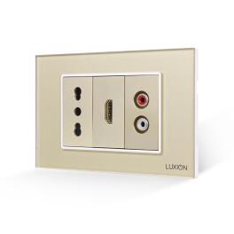 Priza Ingusta + HDMI + Audio cu Rama Din Sticla LUXION, Standard Italian, 3M - auriu