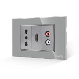 Priza Ingusta + HDMI + Audio cu Rama Din Sticla LUXION, Standard Italian, 3M - gri
