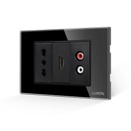 Priza Ingusta + HDMI + Audio cu Rama Din Sticla LUXION, Standard Italian, 3M - negru