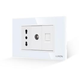 Priza Ingusta + TV + Internet cu Rama din Sticla LUXION, Standard Italian, 3M - alb