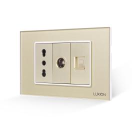 Priza Ingusta + TV + Internet cu Rama din Sticla LUXION, Standard Italian, 3M - auriu