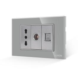 Priza Ingusta + TV + Internet cu Rama din Sticla LUXION, Standard Italian, 3M - gri