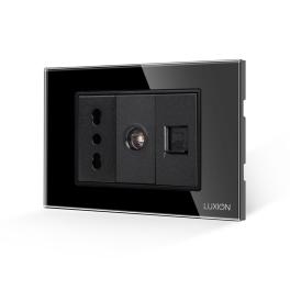 Priza Ingusta + TV + Internet cu Rama din Sticla LUXION, Standard Italian, 3M - negru