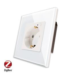 Priza Inteligenta cu Protocol Zigbee si Monitorizare Consum cu Rama Din Sticla LUXION - alb