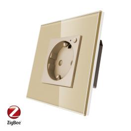 Priza Inteligenta cu Protocol Zigbee si Monitorizare Consum cu Rama Din Sticla LUXION - auriu