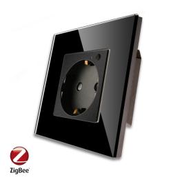 Priza Inteligenta cu Protocol Zigbee si Monitorizare Consum cu Rama Din Sticla LUXION - negru