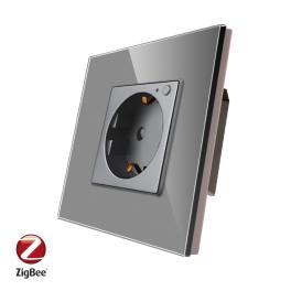 Priza inteligenta pentru perete LUXION Zigbee cu rama din sticla - gri