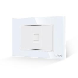 Priza Internet 1M + 2 Taste False LUXION cu Rama din Sticla, Standard Italian, 3M - alb