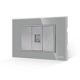 Priza Internet 1M + 2 Taste False LUXION cu Rama din Sticla, Standard Italian, 3M - gri