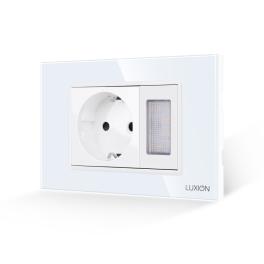 Priza Schuko + Lampa de Veghe cu Rama din Sticla LUXION, Standard Italian, 3M - alb