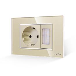Priza Schuko + Lampa de Veghe cu Rama din Sticla LUXION, Standard Italian, 3M - auriu