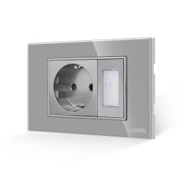 Priza Schuko + Lampa de Veghe cu Rama din Sticla LUXION, Standard Italian, 3M - gri