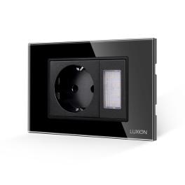 Priza Schuko + Lampa de Veghe cu Rama din Sticla LUXION, Standard Italian, 3M - negru