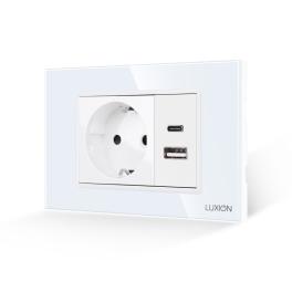 Priza Schuko si USB A+C cu Rama din Sticla LUXION, Standard Italian, 3M - alb