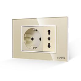 Priza Schuko + Universala Italiana cu Rama din Sticla LUXION, Standard Italian, 3M - auriu