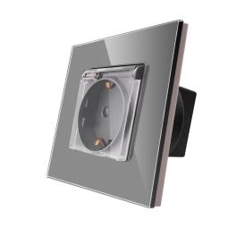 Priza Simpla cu Capac de Protectie cu Rama din Sticla LUXION - gri
