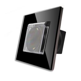 Priza Simpla cu Capac de Protectie cu Rama din Sticla LUXION - negru