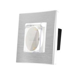 Priza Simpla cu Capac de Protectie LUXION cu rama din aluminiu - alb