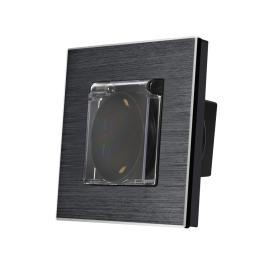 Priza Simpla cu Capac de Protectie LUXION cu rama din aluminiu - negru