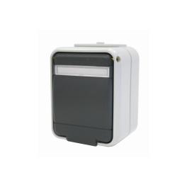 Priza simpla cu PE inscriptionata IP44, gri/gri