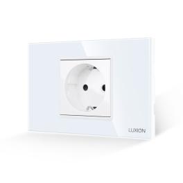 Priza Simpla LUXION cu Rama din Sticla, Standard Italian, 2/3M - alb