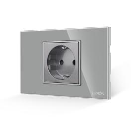 Priza Simpla LUXION cu Rama din Sticla, Standard Italian, 2/3M - gri