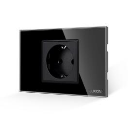 Priza Simpla LUXION cu Rama din Sticla, Standard Italian, 2/3M - negru