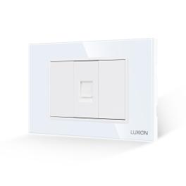 Priza Telefon 1M + 2 Taste False LUXION cu Rama din Sticla, Standard Italian, 3M - alb