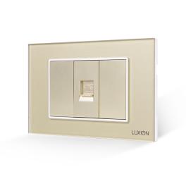 Priza Telefon 1M + 2 Taste False LUXION cu Rama din Sticla, Standard Italian, 3M - auriu