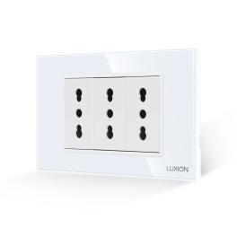 Priza Tripla cu Rama din Sticla LUXION, Standard Italian, 3M - alb